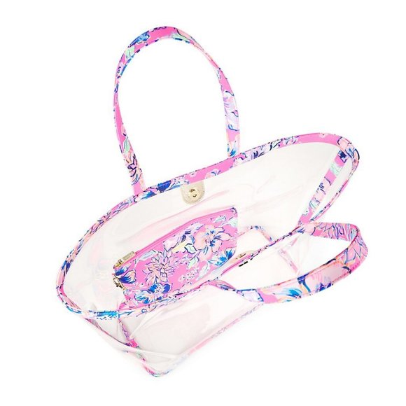 Woman's Handbags Lilly Pulitzer Kendyl Tote New NWT Clear Pink Floral Beach Bag - Picture 7 of 8